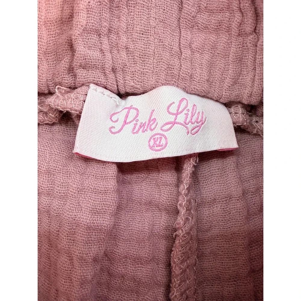 Pink Lily Gauze Shorts XL Mauve Pink Cotton Elastic Waist PLD250 High Rise